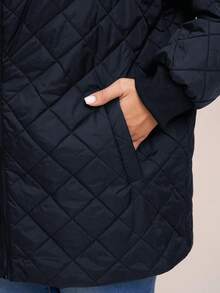 SHEIN LUNE Plus Size Quilted Cotton Padded Hooded Jacket, Casual & Warm For Autumn/Winter - Royal Blue - View 8
