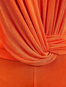 Mistrie 女士霓虹橙色性感露背扭结腰部宽松直筒连体裤 - 橘色 - 查看 8