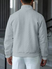 Manfinity CasualCool Herren Lässig einfarbiger strukturierter Reißverschluss-Stehkragen Sweatshirt, Herren Herbst Neu einfarbig Weiß minimalistischer Lässig Reißverschluss Pullover Sweatshirt, für Herren, vielseitige Artikel für den täglichen Arbeitsweg, Reisen - Hellgrau - Übersicht 2