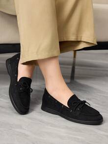 Sleekvia Women's Casual Versatile Commuting Simple Lace-Up Flats For Christmas - Black - View 2