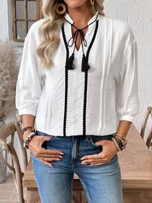 EMERY ROSE 夏季外出上衣 女式衬衫 - 白色 - 查看 6