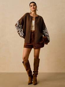 Travachic Cárdigan holgado de manga larga con botones delanteros para mujer, talla grande, para otoño/invierno - Marrón - Ver 6