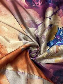 Modelyn 女士优雅印花重叠领喇叭袖连衣裙，秋季 - 棕色 - 查看 8