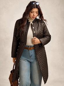 Zelara Áo khoác mùa đông đơn hàng kim loại dài tay cỡ lớn dành cho nữ - Màu Tím - Xem 7