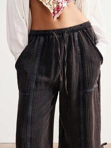 Bohemela Boho-Stil lässige weite Hose mit Kordelzug in der Taille, geeignet für Sommer, Strandurlaub, Valentinstag, Musikfestival