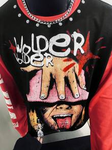 INAWLY Camiseta de manga larga con cuello redondo cómoda y holgada para hombres, con estampado retro y divertido, de estilo casual con estampado de letras en inglés, de estilo unisex con un toque callejero y juvenil, esencial para otoño e invierno, adecuada para regalar a amigos. - Multicolor - Ver 4