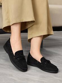 Sleekvia Women's Casual Versatile Commuting Simple Lace-Up Flats For Christmas - Black - View 5