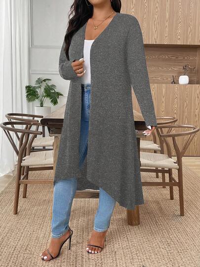 EMERY ROSE Veste décontractée légère à manches longues et ouverture devant pour femmes grandes tailles, couleur unie