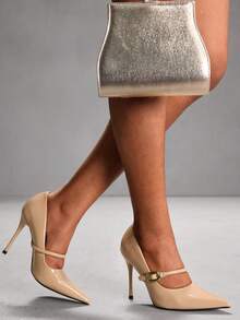 CUCCOO SZL Women's Pointed Toe Buckle Design Fashionable High Heels, Versatile For Daily Wear For Christmas Spring Shoes - Apricot - View 9