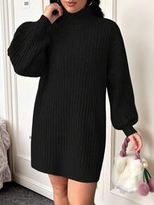 CovetEZ 大码宽松高领蝙蝠袖粗针织毛衣连衣裙，秋冬