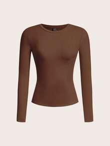 Tseoso 2pcs Women's Brown Khaki 95% Cotton Crew Neck Casual Fitted Long Sleeve T-Shirt Set, Suitable For Autumn/Winter - Multicolor - View 7