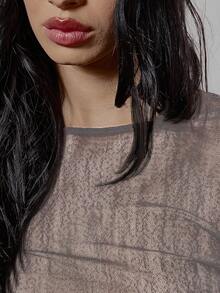 MUSERA Sheer Mesh Long Sleeve Fitted Crewneck Top Fall Autumn Winter Streetwear Cool Night Out Everyday Sexy Elegant - Grey - View 6