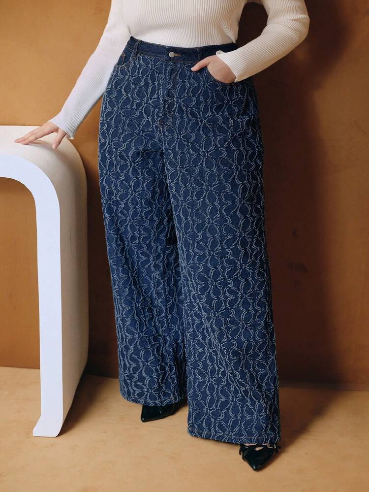 Women's Plus Size Jacquard Straight Leg Pants, Fashion, Autumn/Winter