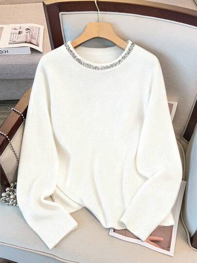 GlowEve CURVE Plus Size Women Crew Neck Long Sleeve Casual Loose Knit Pullover Sweater, Autumn/Winter
