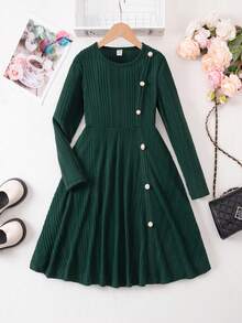 Emery Rose Kids Váy len dệt kim cổ tròn tay dài màu xanh lá cây cổ điển vừa vặn cho bé gái tuổi mới lớn, phù hợp cho mùa thu đông, màu đỏ cho Giáng sinh, trang phục dự tiệc, trang phục hàng ngày đến trường, sinh nhật - màu đen - Xem 7