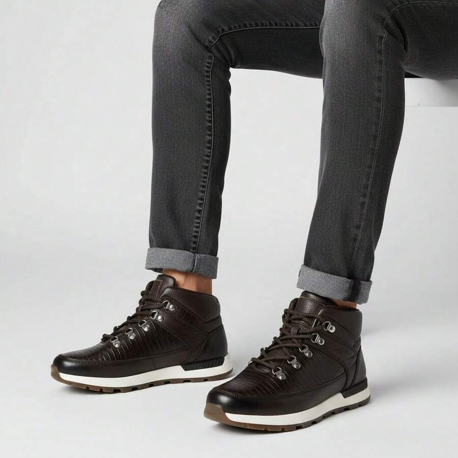Tenis Botín para Hombre de Piel de Armadillo | Diseño Premium, Suela Antiderrapante y Estilo Urbano Elegante 2025 - cafe - Ver 1