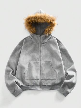 Veste à capuche en mélange de laine décontractée pour homme avec franges, convenant au style de rue automne/hiver