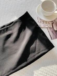 SHEIN PETITE CURVE Chân váy chữ A đơn giản, màu trơn, dễ mặc hàng ngày, đi làm, cỡ lớn, mùa hè - màu đen - Xem 5