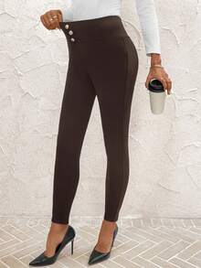 SHEIN Clasi Women's Thermal Fabric Pants, Suitable For Commuting And Casual Wear, Autumn/Winter - Brown - View 8