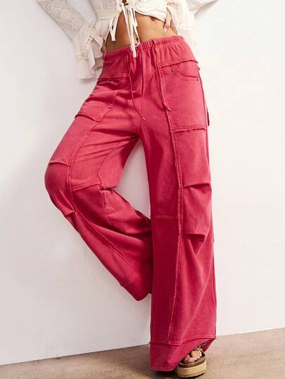 Bohemela BOHO Winter Christmas New Year Casual Solid Color Knit Loose Flare Pants For Women