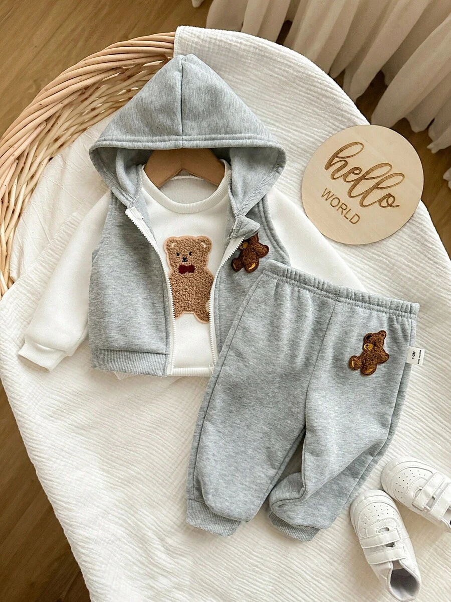 Buy 2 Get 1 Free, 3-Pack Newbornl Casual Simple With Grab Thermal Lined Hooded Vest And Round Neck Sweatshirt And Trousers High Cost-Effective Multi-Piece Set Suitable For Birthday Parties, Evening Parties, Performances, Weddings, Baptisms, Opening Ceremonies Suitable For Daily Use Suitable For Suitable For Travel Suitable For Autumn And Winter