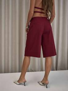 MUSERA 褶裥直筒修身长款短裤，尽显优雅性感街头风，适合秋季、夜晚外出、冬季派对、情人节和春季穿着。 - 酒紅色 - 查看 3