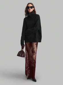 Ontre Damen Burgunderrote Spitze Transparenter Rock, modisch vielseitig für den städtischen Arbeitsweg, Business Lässig, Bürokleidung, Lehreroutfit, elegant für Weihnachten, Silvesterparty, Hochzeitsgast