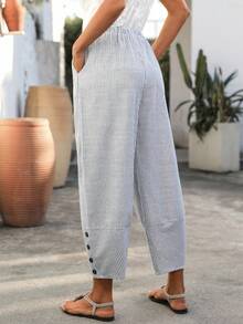 EMERY ROSE Women's Striped Print Elastic Waist Pocket Casual Pants Striped Joggers Women Summer Joggers For Women