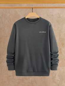 HIMLAND Loose Men's Dropping Shoulder Letter Printed Crew Neck Sweatshirt, For Fall, Winter - Dark Grey - View 6