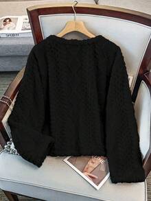 GlowEve CURVE 大码优雅双面菱格纹圆领外套 - 黑色 - 查看 2