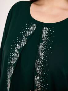 Modelyn 大码女士优雅长袖连衣裙 - 墨綠色 - 查看 7