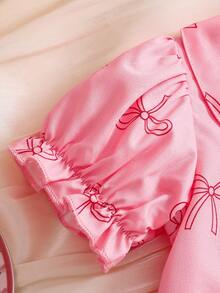 Souflis Souflis 女婴彼得潘领泡泡袖A字衬衫裙，蝴蝶印花，甜美可爱，夏季新款 - 粉色 - 查看 5