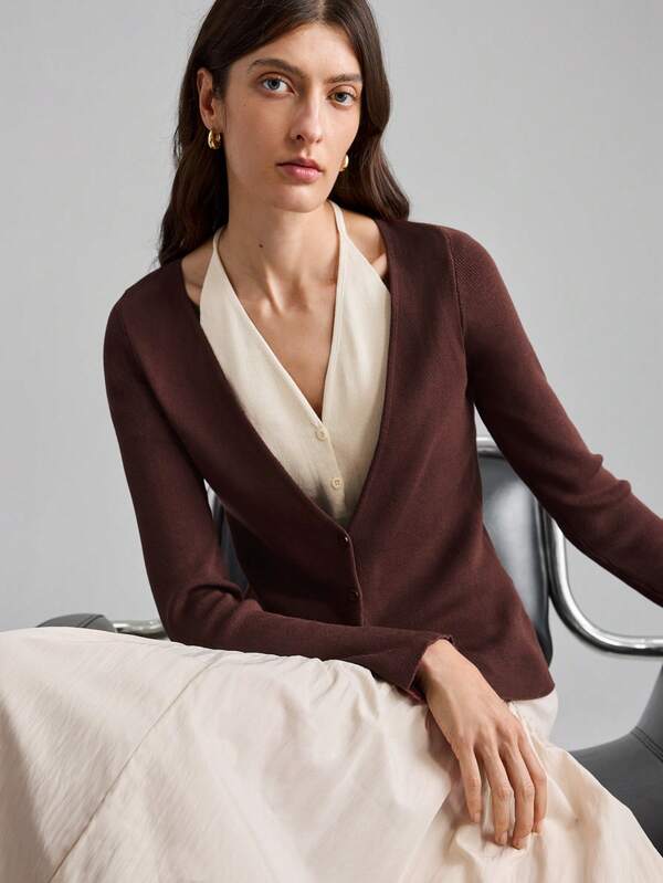 Ontre 2025秋冬新款撞色钩针编织露背圣诞毛衣，现代优雅都市浪漫西部朋克Y2K乡村音乐节办公室约会派对郊游机场