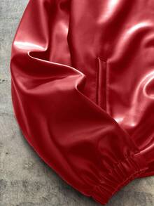 AXEPEAK Plus Size Men's Fashionable Solid Color Zip-Up Collar Jacket, Autumn - Red - View 4