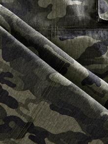 ROMWE MEN Grunge Punk Men's Camouflage Print Belted Cargo Jeans, Casual Workwear - Multicolor - View 4