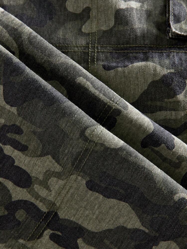 ROMWE MEN Grunge Punk 男士迷彩印花系带工装牛仔裤，休闲工装 - 彩色 - 查看 4