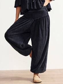 Bohemela 波西米亚风冬季圣诞节新年情人节音乐节休闲黑色针织圆领荷叶袖宽松T恤和阔腿宽松裤两件套女装 - 黑色 - 查看 5