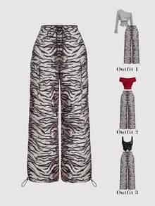 SHEIN MOD Quần Cargo sọc Tiger, quần ống đứng thường ngày dành cho nữ - Nhiều màu - Xem 1