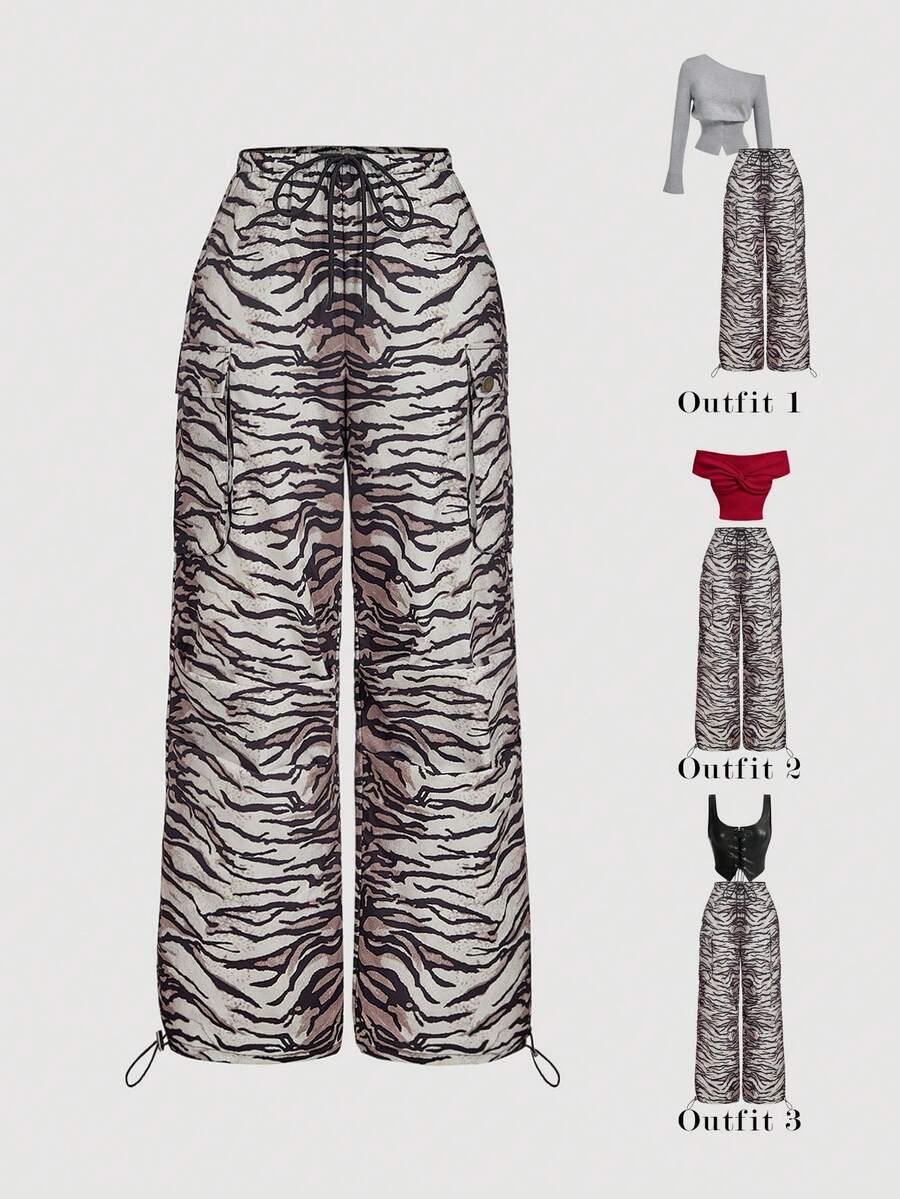 SHEIN MOD Quần Cargo sọc Tiger, quần ống đứng thường ngày dành cho nữ - Nhiều màu - Xem 1