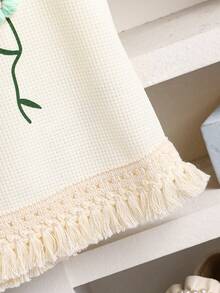 SHEIN 2 件青少年女孩正式甜美可爱纹理面料刺绣和 3D 花朵图案牛仔流苏短裤套装，适合日常、休闲、度假、聚会