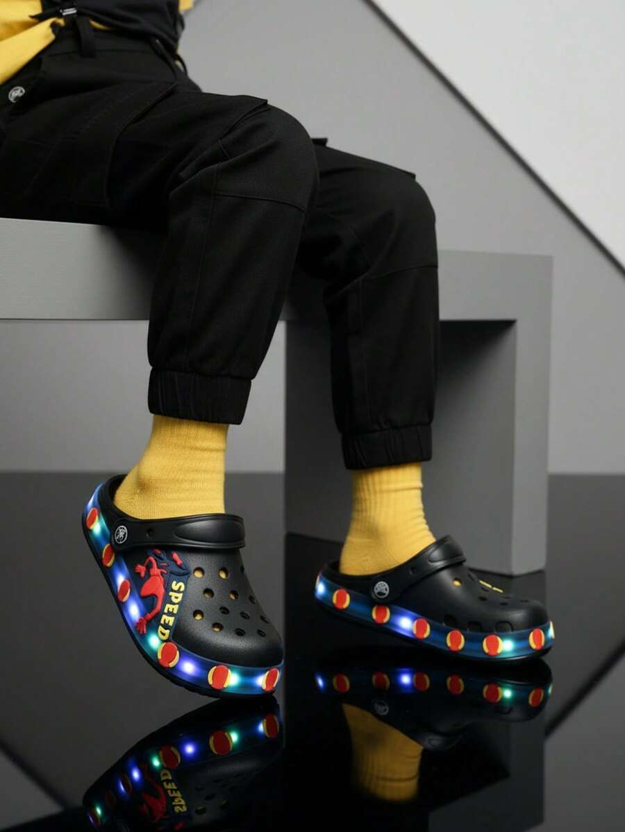 Sandalias chanclas luz LED de verano invierno niño comodos para deporte navidad y playa - Negro - Ver 1