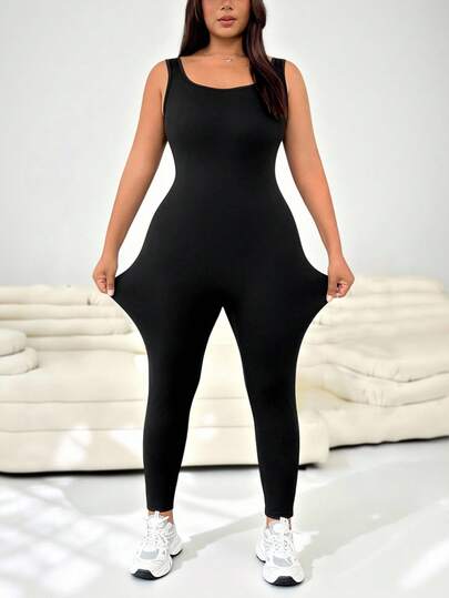 SHEIN EZwear Mono sin mangas y sin espalda de talla grande, unicolor, para primavera/verano