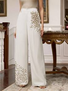 Anewsta Savoree Quần nữ đính hạt thời trang, thích hợp cho mùa thu, đi chơi, thanh lịch, trang trọng, tiệc tùng, sang trọng, năm mới, giáng sinh, công sở, tốt nghiệp, đám cưới - trắng - Xem 6