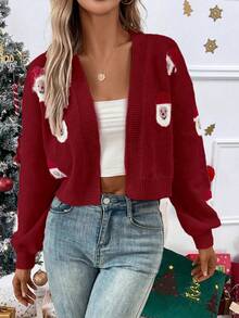 EMERY ROSE Women's Casual Santa Claus Pattern Front Cardigan, Autumn/Winter - Multicolor - View 3