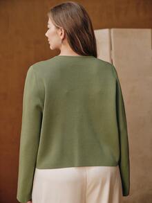 Anewsta 两件套加大码女士优雅珠宝装饰圆领长袖针织毛衣套装，适合圣诞节、新年派对等场合。 - 橄欖綠 - 查看 7