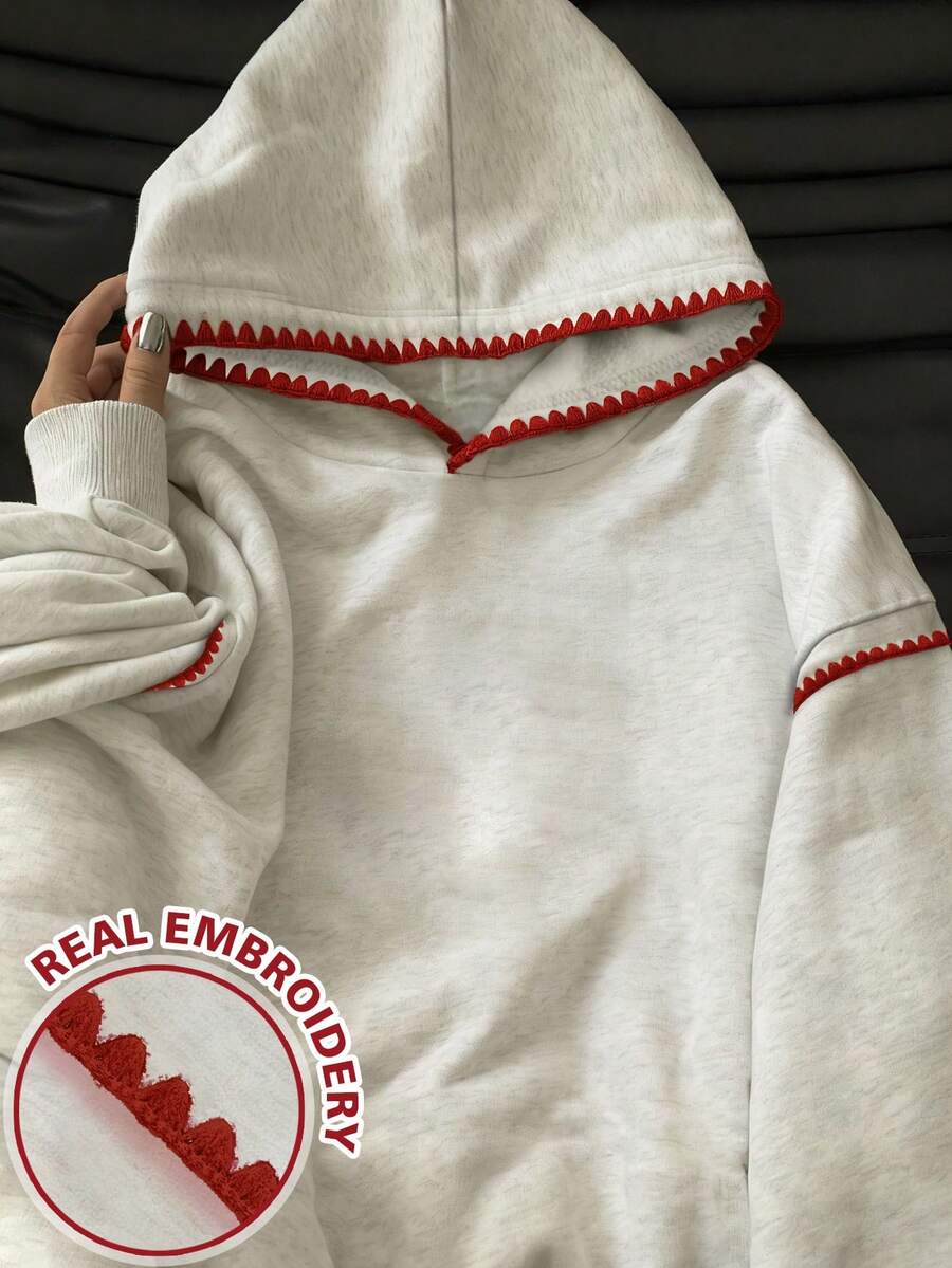 INAWLY Women's Sweatshirts/Casual Simple Fashion Sweatshirts/Fashionable Tops/Fun Sweatshirts/Loose Round Neck Long-Sleeved Sweatshirts Suitable For Autumn And Winter/Women's Spring Pullovers, Women's Lace Contrast Hooded Sweatshirts, Long-Sleeved Tops, Back-To-School Autumn And Winter Hoodies - Grey - View 1