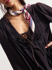 Bohemela 女士休闲纯色V领长袖水洗针织上衣 - 黑色 - 查看 6