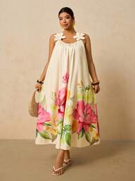 Travachic Plus Size Floral Print Applique Casual Vacation Sleeveless Dress Women Sundress Summer Women Sun Dresses Women Vacation Dress Cotton Summer Dress Italian Summer Dress, Summer Outfit For Women Beach Outfits For Women Vacation Outfits Women Holiday Dresses For Women Resort Wear Women