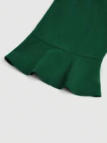 Rometta Plus Size Women V-Neck Tie-Front Ruffle Sleeve Elegant Dress - Green - View 3