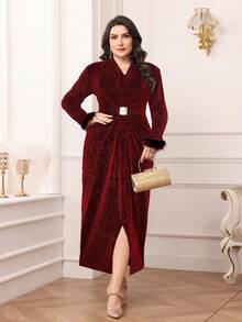 Modelyn Robe longue ajustée à manches longues de couleur unie, décontractée et pour le port quotidien - Rouge foncé - Voir 5